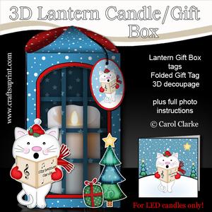 3D Xmas Carol Singing Cat Lantern Candle/gift Box Kit