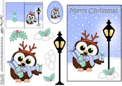 Christmas Cute Hoot Owl Lamp Post 5x7 3D Decoupage