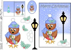 Christmas Cute Little Robin Lamp Post 5x7 3D Decoupage