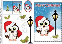 Christmas Little Hoot Owl Lamp Post 5x7 3D Decoupage