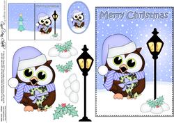 Xmas Little Hoot Owl 5x7 3D Decoupage