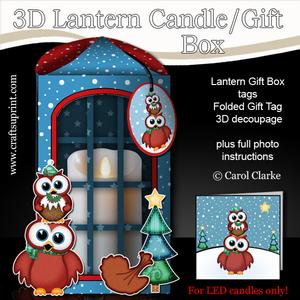 3D Xmas Hoot Owls Lantern Candle/gift Box Kit