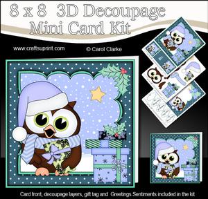 8x8 Xmas Little Hoot Owl Presents 3D Decoupage