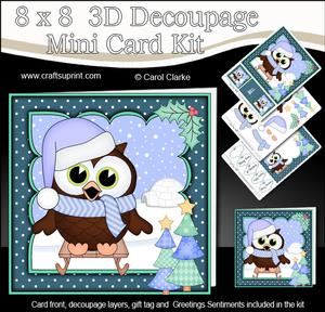 8x8 Xmas Sledging Little Hoot Owl 3D Decoupage
