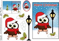 Christmas Cute Little Hoot Owl Lamp Post 5x7 3D Decoupage