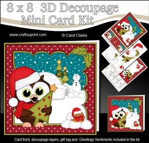 8x8 Xmas Little Hoot Owl Xmas Tree 3D Decoupage