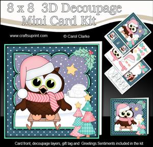 8x8 Xmas Sledging Little Hoot Owl 3D Decoupage