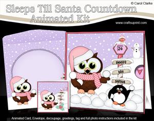 3D Xmas Hoot Owl & Penguin Sleeps Till Santa Animated Card