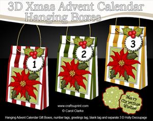 3D Poinsettia Xmas Hanging Advent Calendar Box Kit
