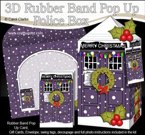3D Christmas Police Box Rubber Band Pop Up Card