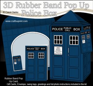 3D Police Box Rubber Band Pop Up Card