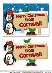 Xmas from Cornwall Penguins Signpost 5x7 Easicut Decoupage