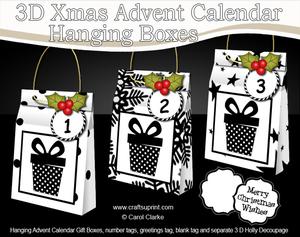 3D Monochrome Xmas Hanging Advent Calendar Box Kit