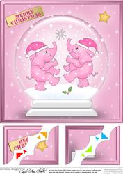 8 x 8 Xmas Elephants Snowglobe Scalloped Corner Topper