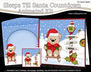 3D Xmas Teddy Tess Sleeps Till Santa Animated Card