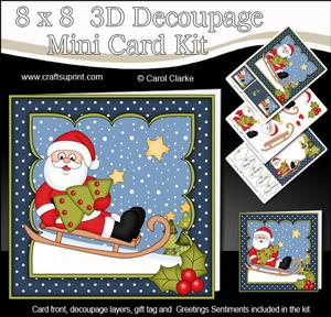 8x8 Xmas Sledging Santa Mini Kit 3D Decoupage