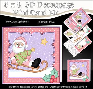 8x8 Xmas Sledging Santa Mini Kit 3D Decoupage