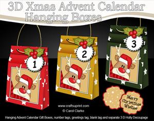 3D Rudolph Xmas Hanging Advent Calendar Box Kit