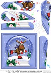 Xmas Rudolph Snowglobe Fan Pyramage Topper