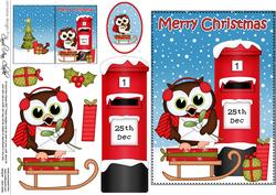 5x7 Christmas Little Hoot Owl Postbox 3D Decoupage