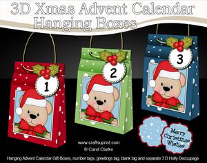 3D Teddy Xmas Hanging Advent Calendar Box Kit