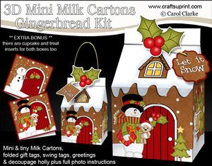 3D Xmas Snowman Milk Carton Gingerbread House Treat Boxes