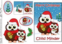 5x7 Xmas Childminder Hoot & Little Hoot Owls 3D Decoupage