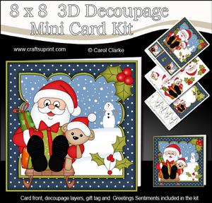 8x8 Xmas Sledging Santa Mini Kit 3D Decoupage