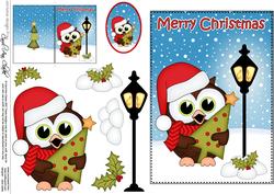 5x7 Christmas Little Hoot Owl Lamp Post 3D Decoupage