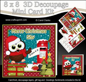 8x8 Christmas Shy Little Hoot Owl 3D Decoupage