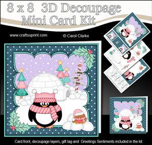 8x8 Xmas Pip Penguin & Robin Mini Kit 3D Decoupage