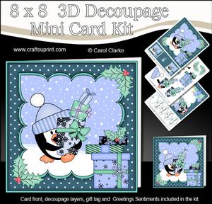 8x8 Xmas Pip Penguin Presents Mini Kit 3D Decoupage