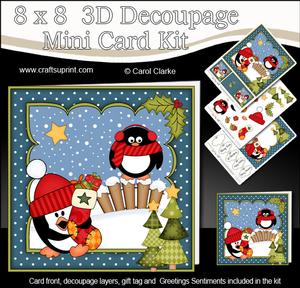 8x8 Xmas Pip Penguin's Stocking Mini Kit 3D Decoupage