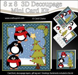 8x8 Xmas Pip Penguin Dressing the Tree Mini Kit 3D Decoupage