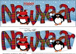 Large Dl New Year Tartan Penguins 3D Decoupage