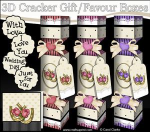 3D Wedding Horseshoes & Roses Cracker Gift Favour Boxes