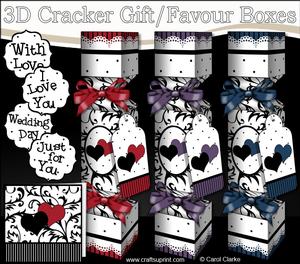 3D Black & Bright Love Hearts Cracker Gift Favour Boxes