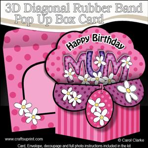 3D Birthday Mum Diagonal Words Rubber Band Pop Up Box Card