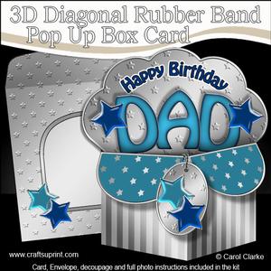 3D Birthday Dad Diagonal Words Rubber Band Pop Up Box Card