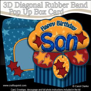 3D Birthday Son Diagonal Words Rubber Band Pop Up Box Card
