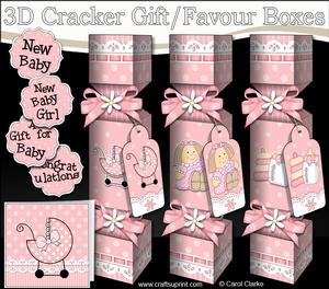 3D New Baby Girl Cracker Gift Favour Boxes