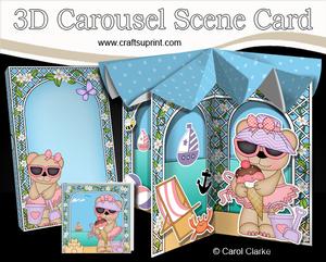 3D Livvy Bear at the Seaside Carousel Scene Card Kit