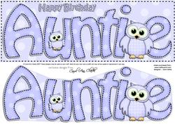 Large Dl Birthday Auntie Owls Quick Card & 3D Decoupage