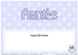 Large Dl Birthday Auntie Owls Matching Insert