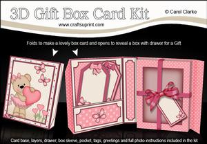 3D Livvy Bear's Heart Gift Box Card Kit with 3D Decoupage