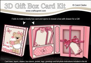 3D Livvy Bear's Cupcakes Gift Box Card Kit with 3D Decoupage