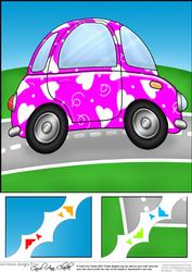 8 x 8 Funky Love Bug Car Scalloped Corner Topper