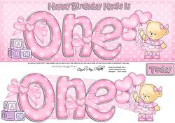 Lge Dl 1st Birthday Katie Teddy 3D Decoupage