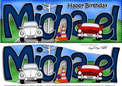 Large Dl 11th Birthday Michael Cars Card & 3D Decoupage