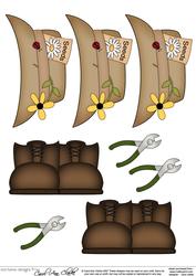 3D Gardening Hat, Boots & Secateurs Decoupage Designs